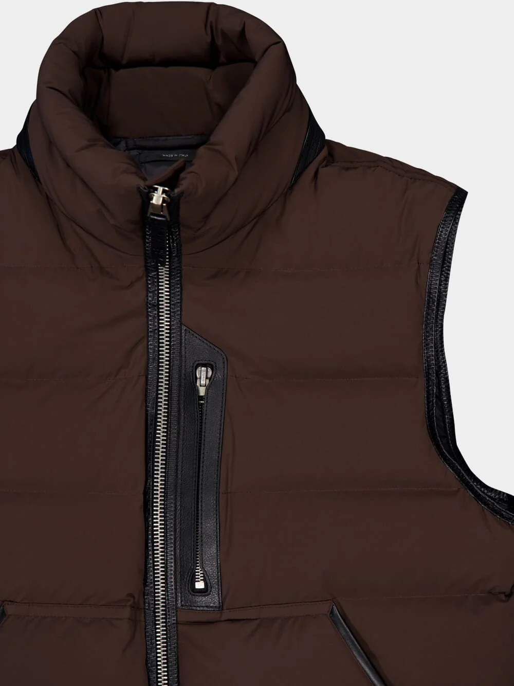 Chocolate Sleeveless Funnel Neck Gilet - Image 3