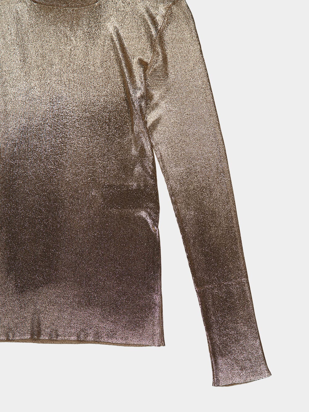 Gold Wet Look Viscose Knit Turtleneck - Image 3