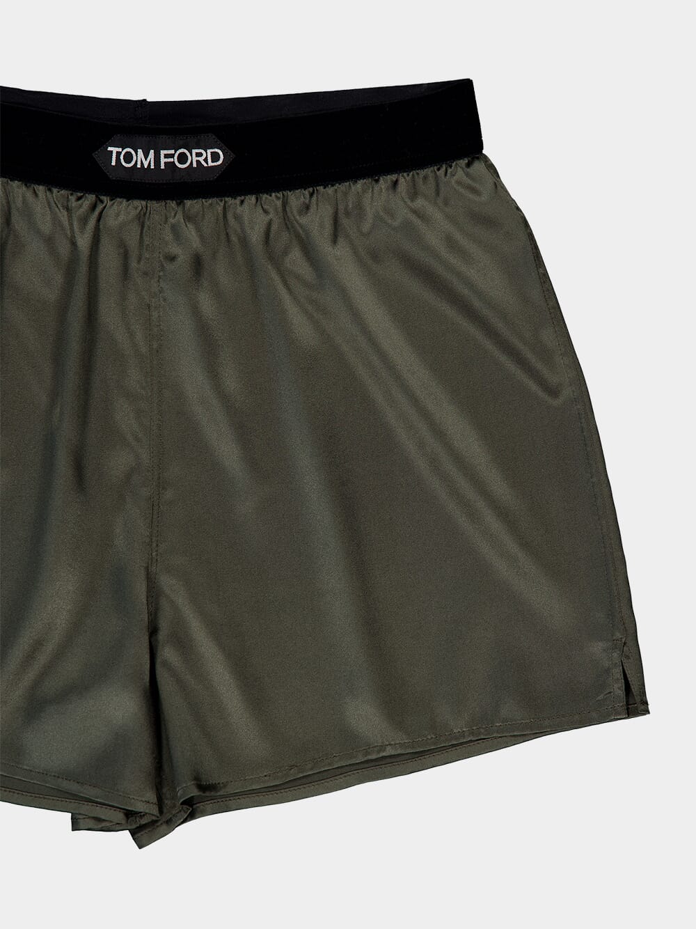 Olive Green High-Waist Silk Shorts - Image 3