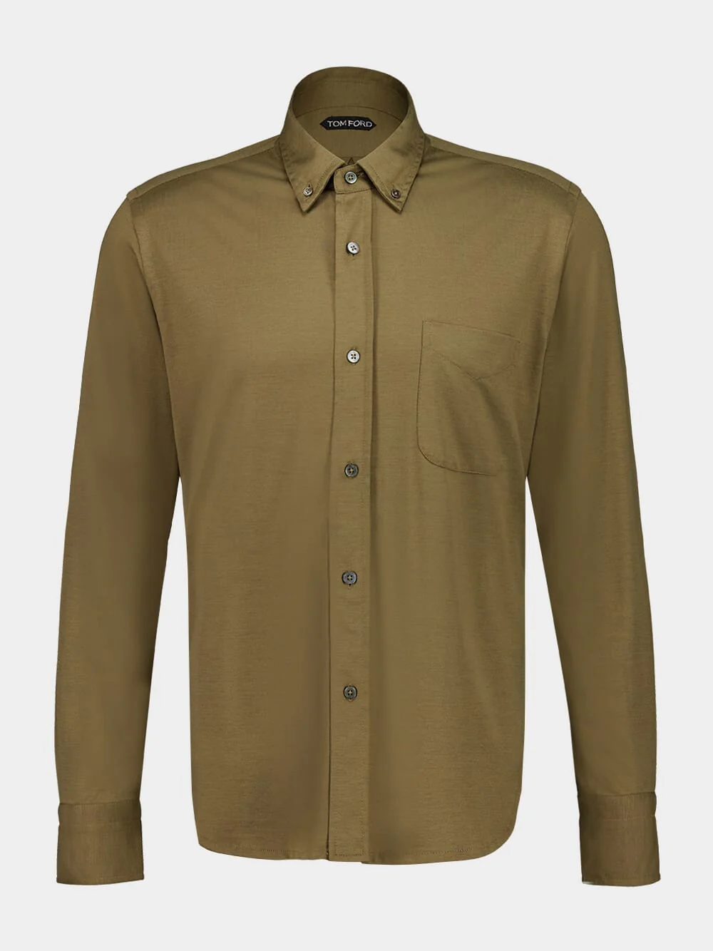 Olive Green Silk-Cotton Button-Down Shirt