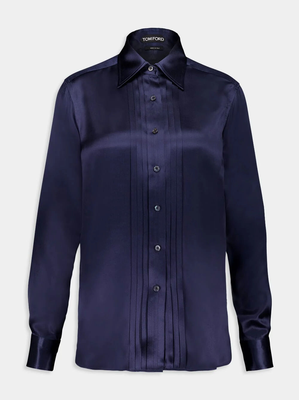 Plisse Plastron Blue Fluid Charmeuse Sild Shirt