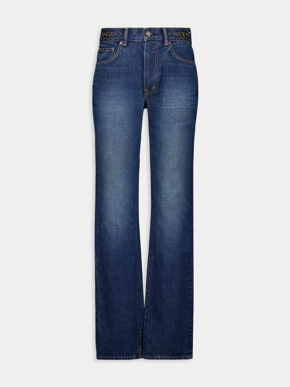 Stone-Washed Denim Straight Pants