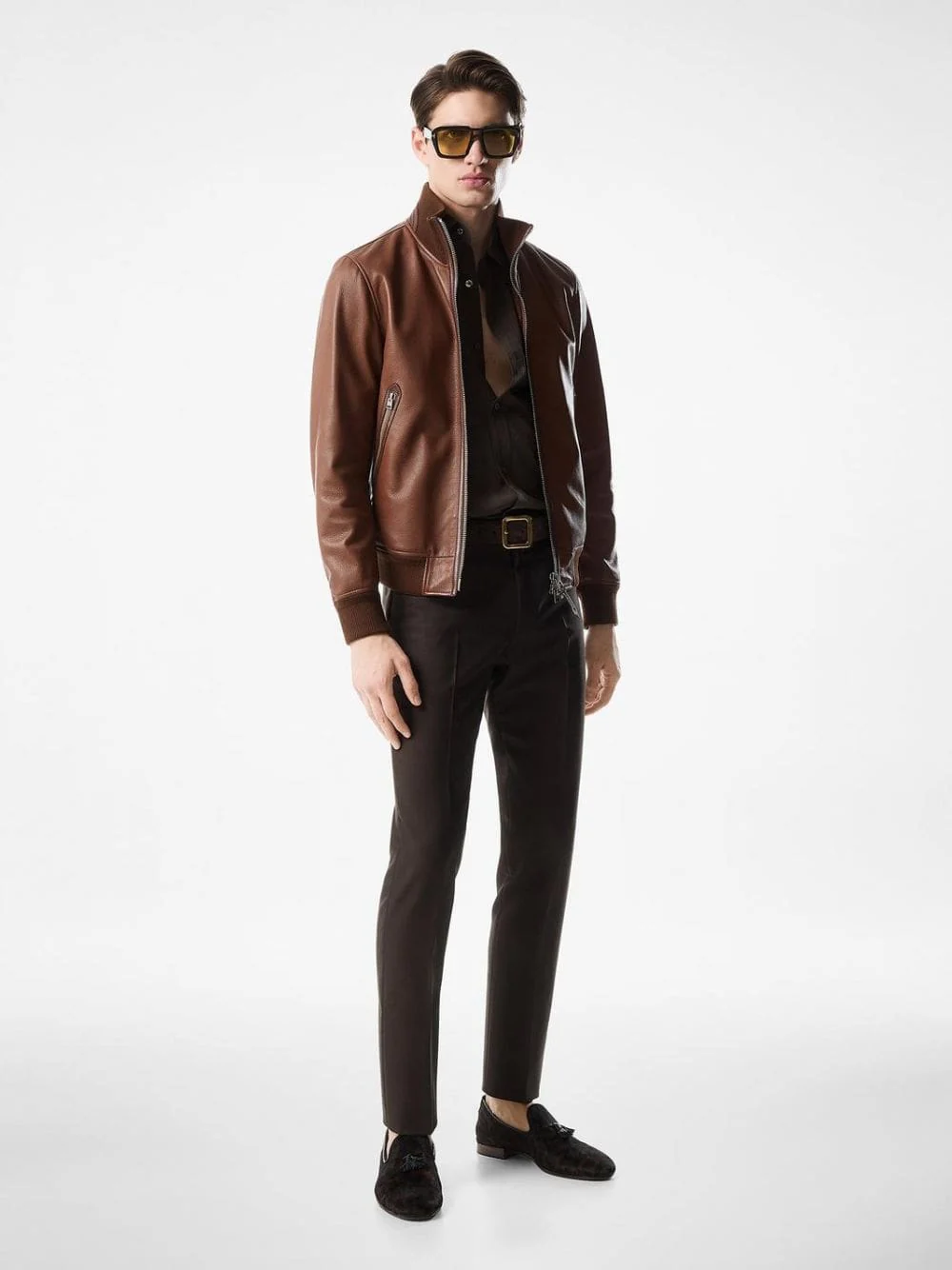 Tan Grain Leather Track Bomber - Image 2