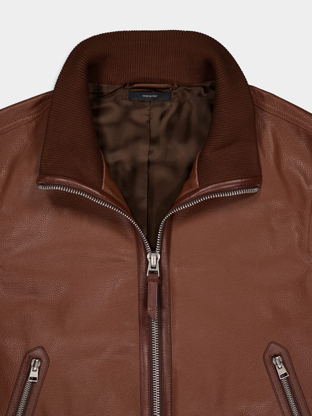 Tan Grain Leather Track Bomber - Image 5