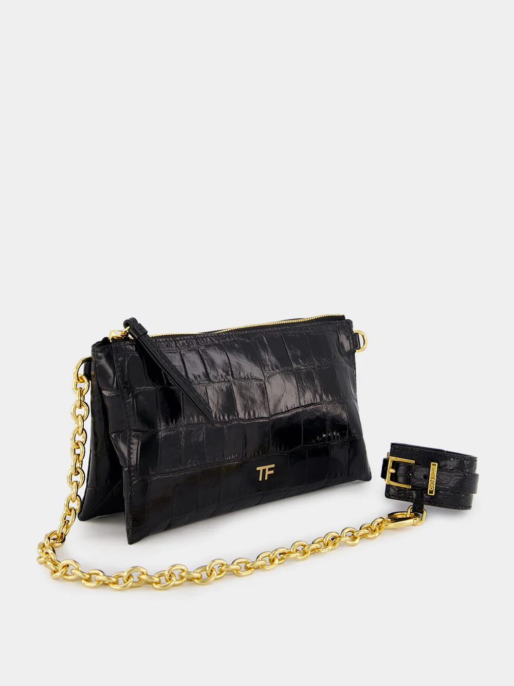 Stamped Crocodile Leather Carine Clutch