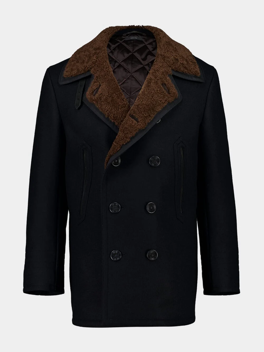 Combo Black and Brown Melton Wool Shearling Peacoat