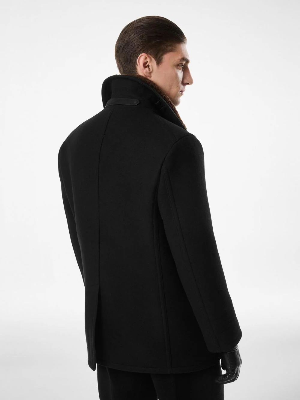 Combo Black and Brown Melton Wool Shearling Peacoat - Image 4