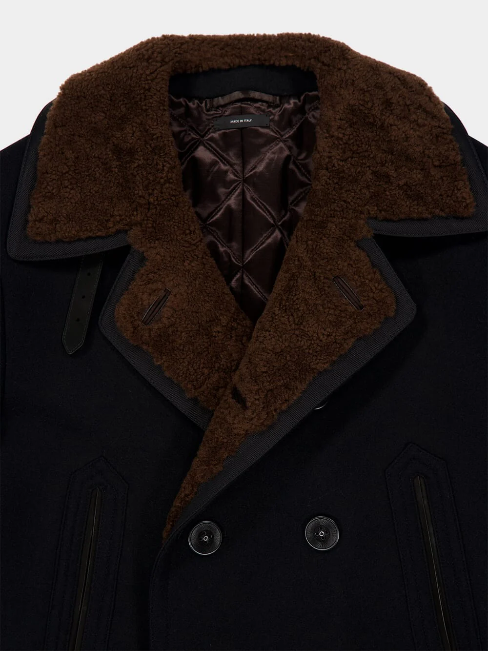 Combo Black and Brown Melton Wool Shearling Peacoat - Image 5