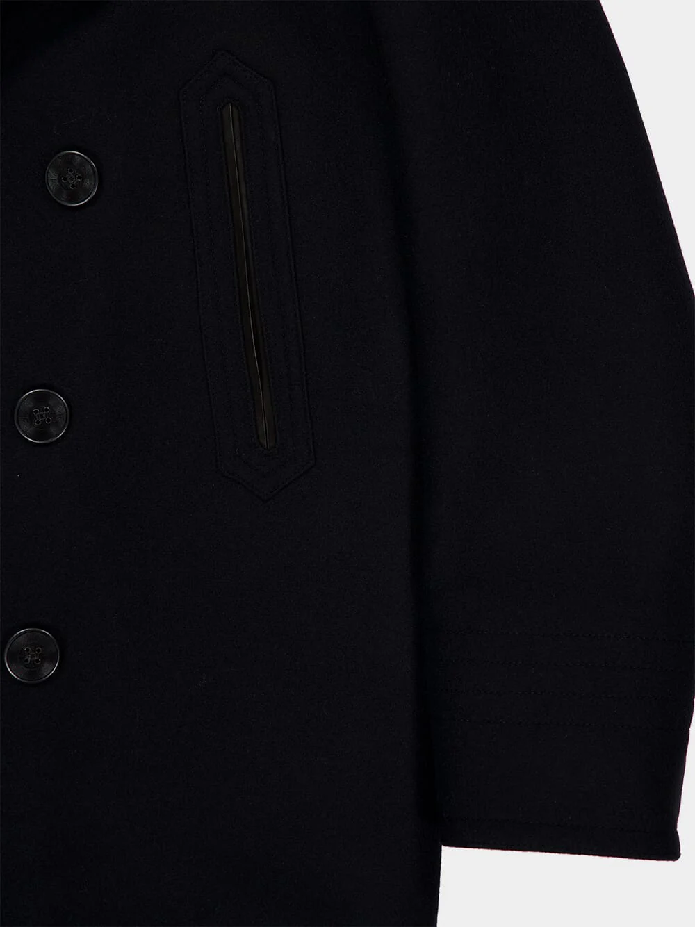 Combo Black and Brown Melton Wool Shearling Peacoat - Image 6