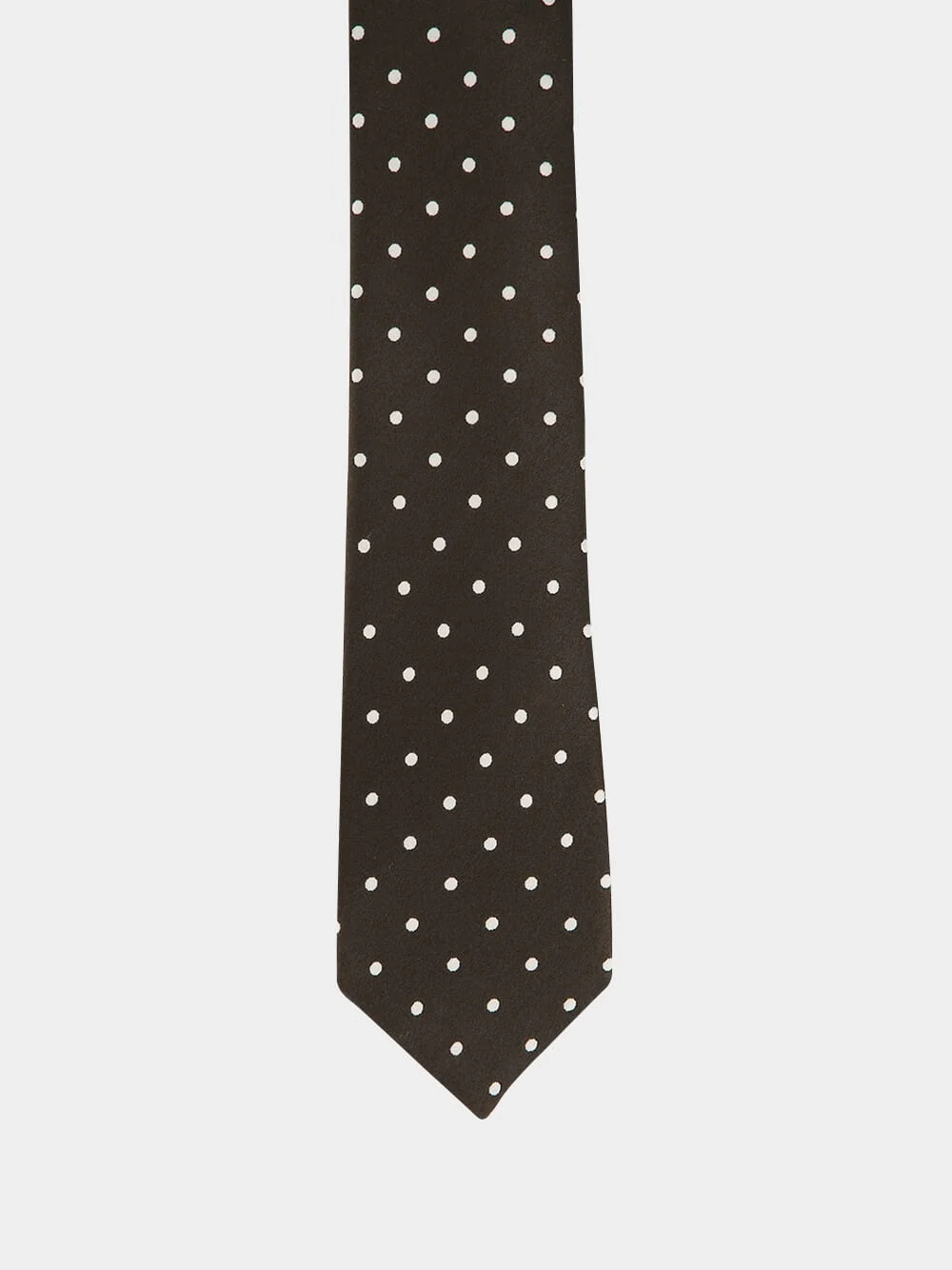 Dark Chocolate Satin Polka Dot Silk Tie - Image 2