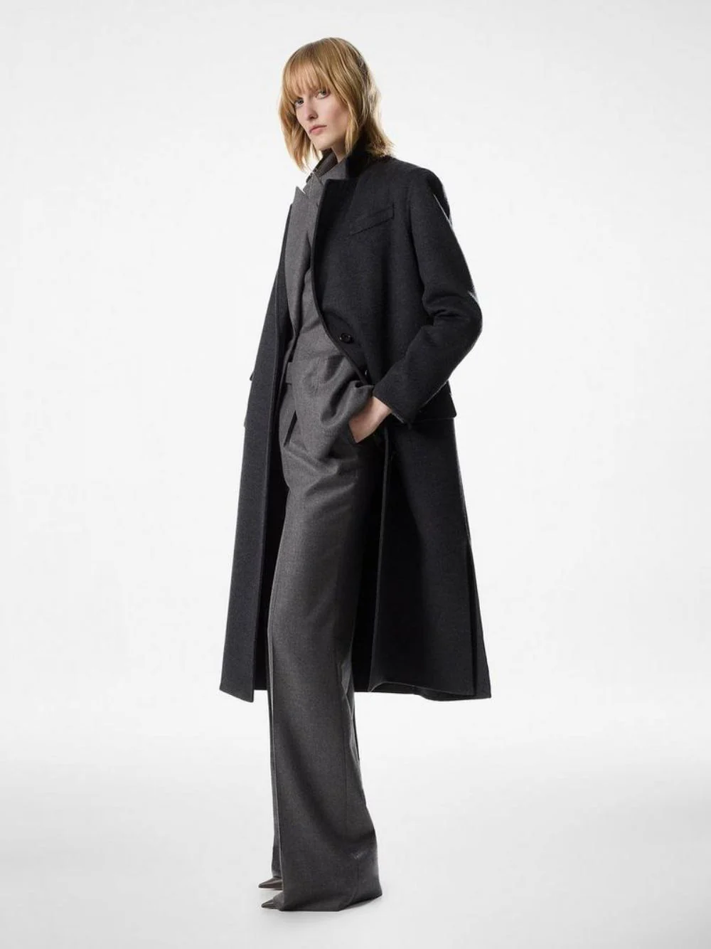 Dark Grey Long Wool-Cashmere Coat - Image 2