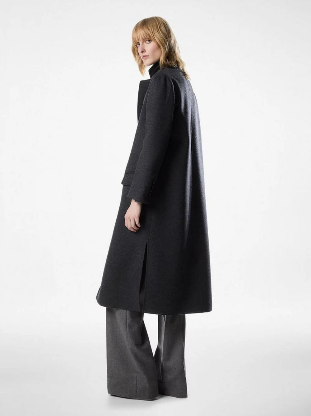 Dark Grey Long Wool-Cashmere Coat - Image 4