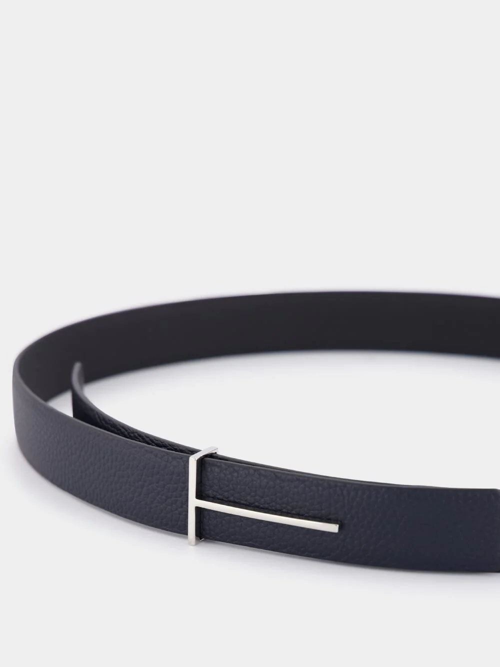 Dark Navy and Black Slim T Leather Belt - Image 3