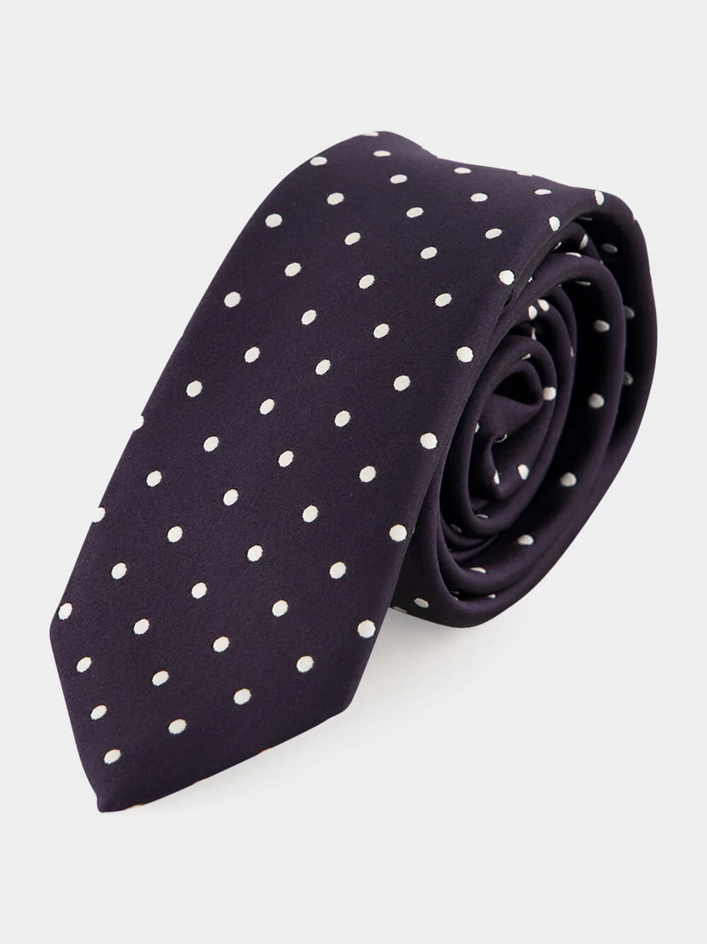 Dark Navy Satin Polka Dot Silk Tie