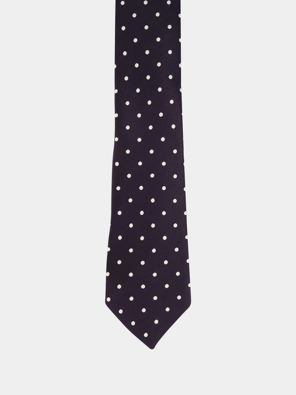 Dark Navy Satin Polka Dot Silk Tie - Image 2