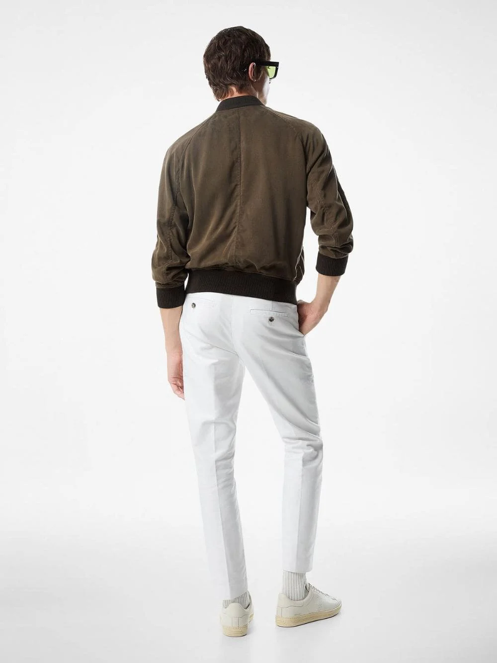 Dark Olive Suede Bomber Jacket - Image 10