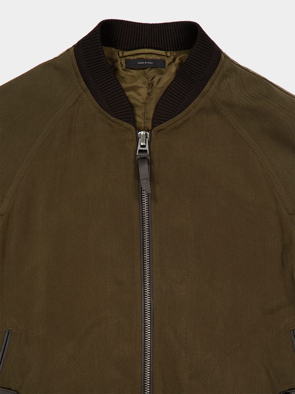 Dark Olive Suede Bomber Jacket - Image 5