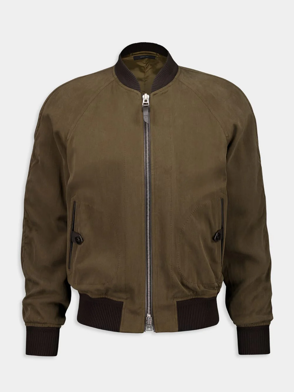 Dark Olive Suede Bomber Jacket - Image 7