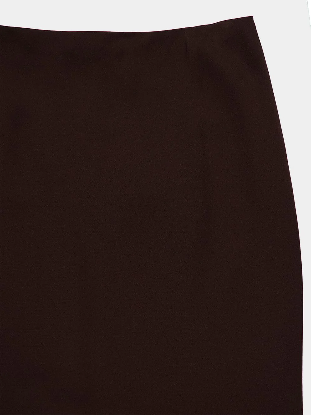 Deep Brown Satin Midi Skirt - Image 3