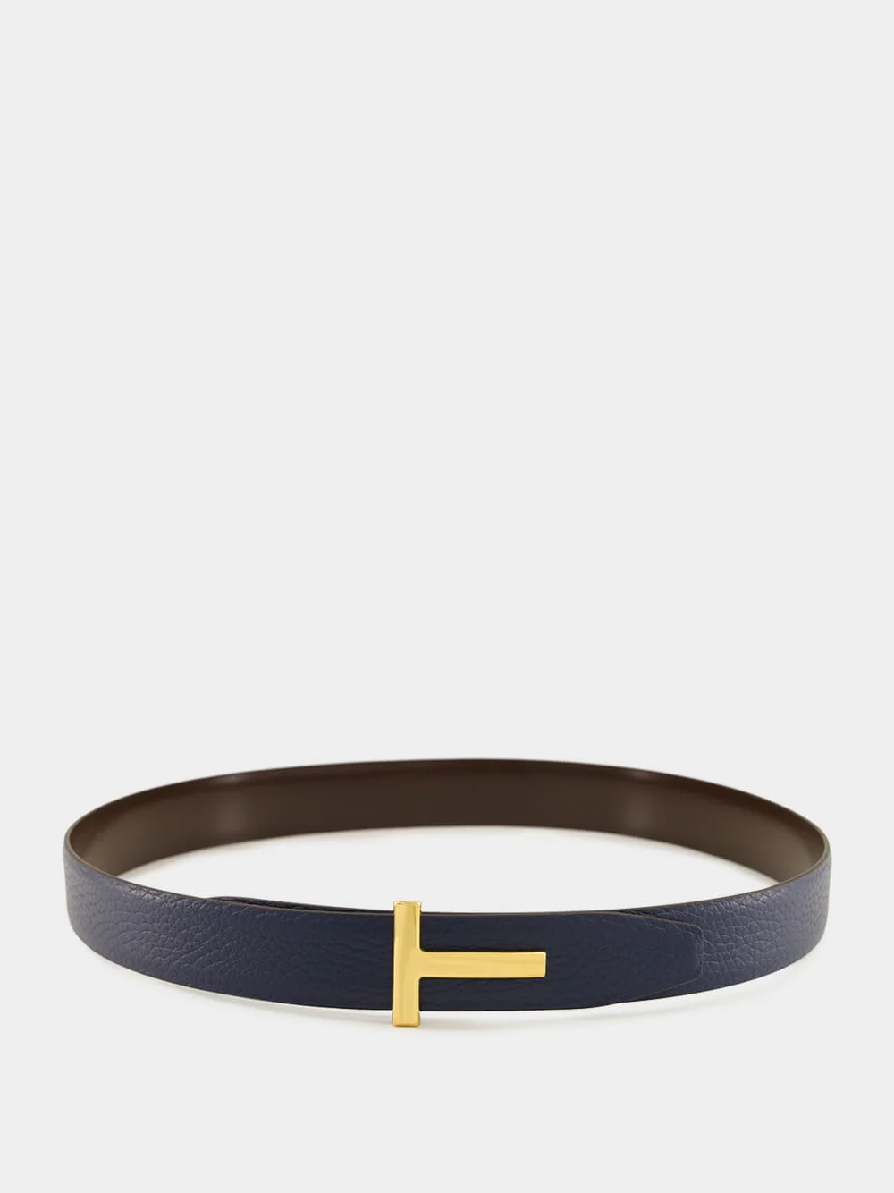 Denim Blue and Espresso Reversible T Buckle Belt