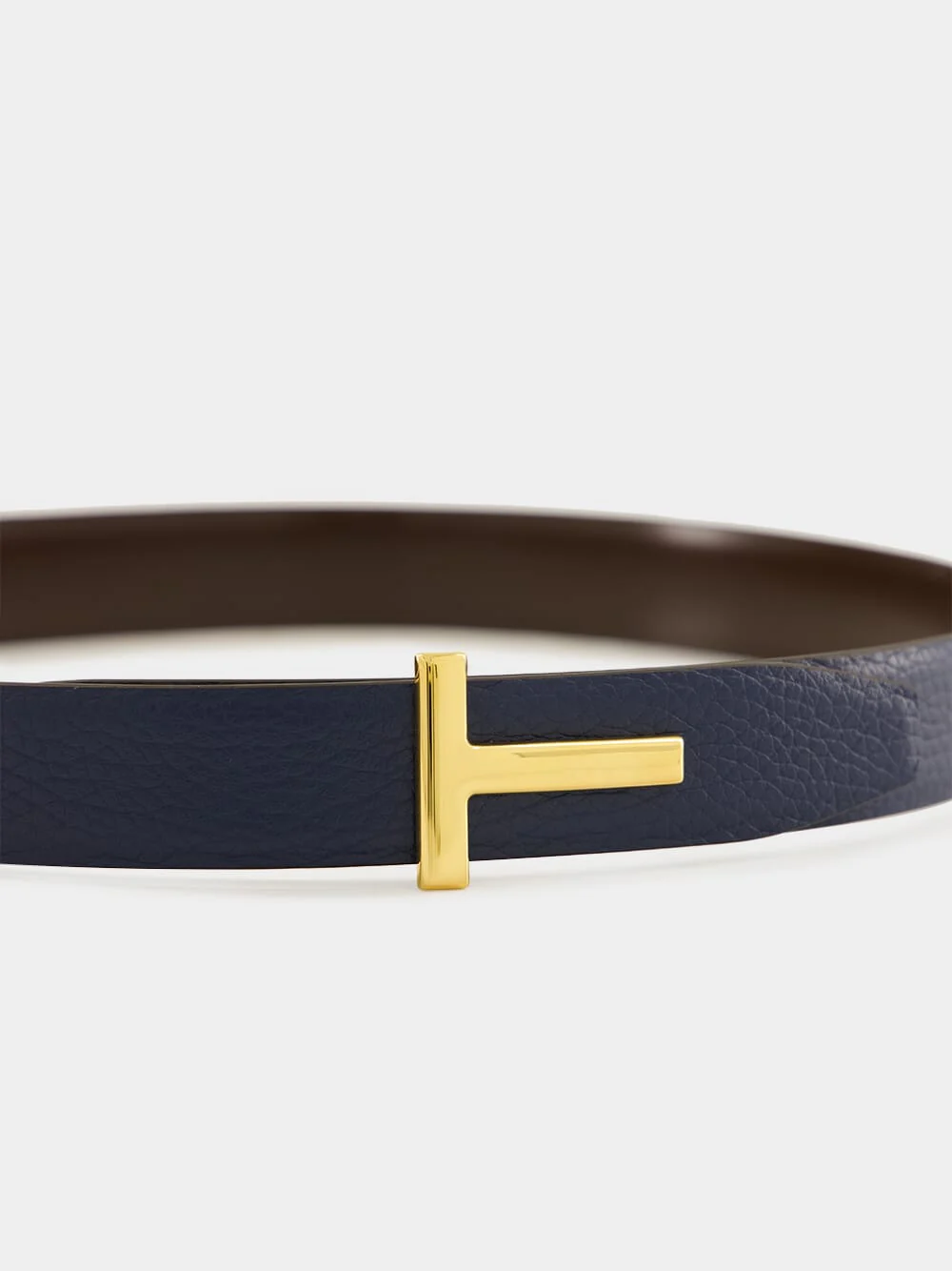 Denim Blue and Espresso Reversible T Buckle Belt - Image 3