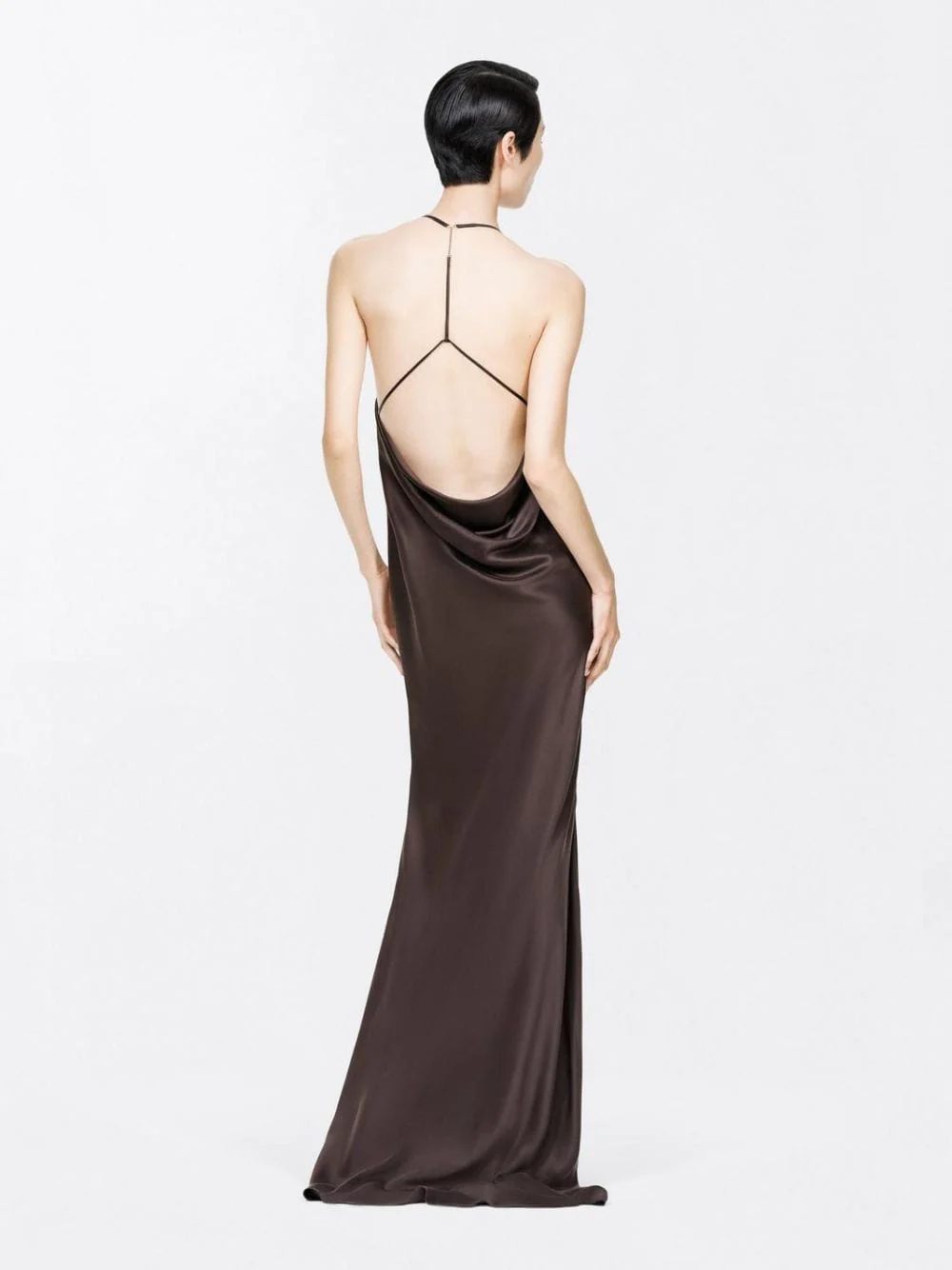 Espresso Silk Satin Halterneck Maxi Dress - Image 3
