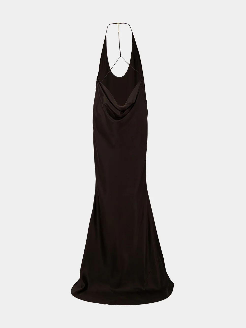 Espresso Silk Satin Halterneck Maxi Dress - Image 4