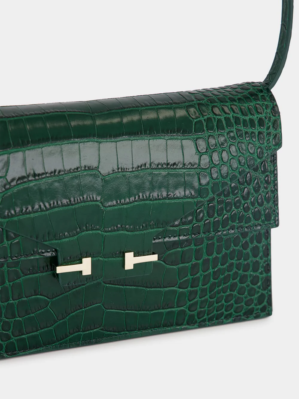 Emerald Croc-Effect Leather Shoulder Bag - Image 7