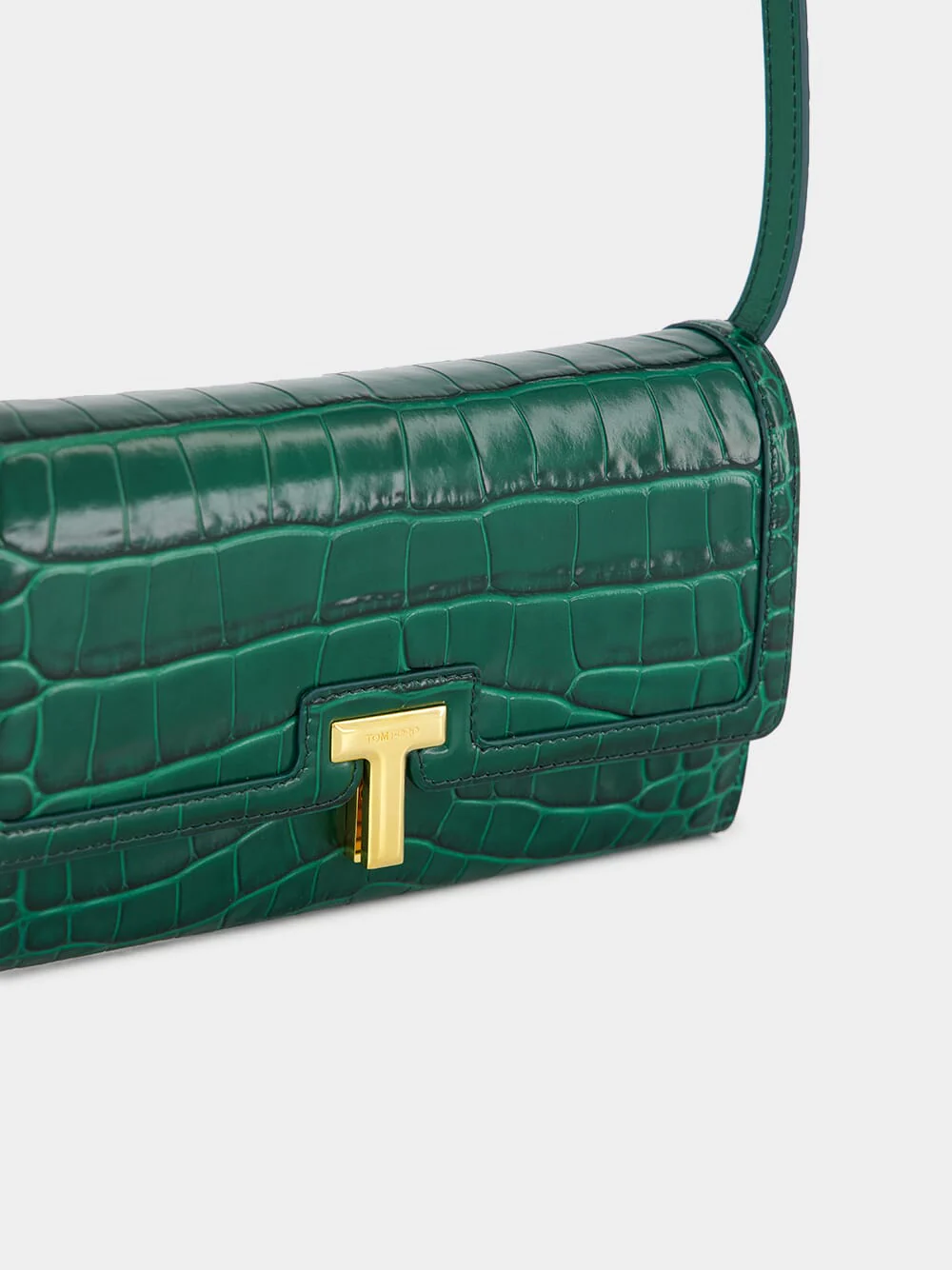Emerald Green Crocodile-Stamped Leather Wallet on Strap - Image 15