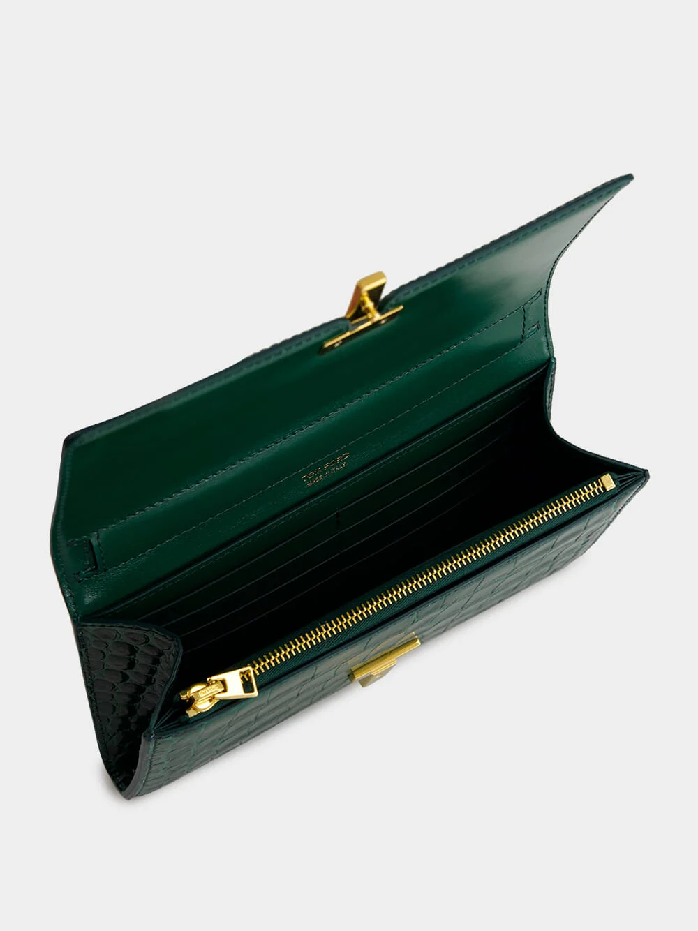 Emerald Green Crocodile-Stamped Leather Wallet on Strap - Image 6