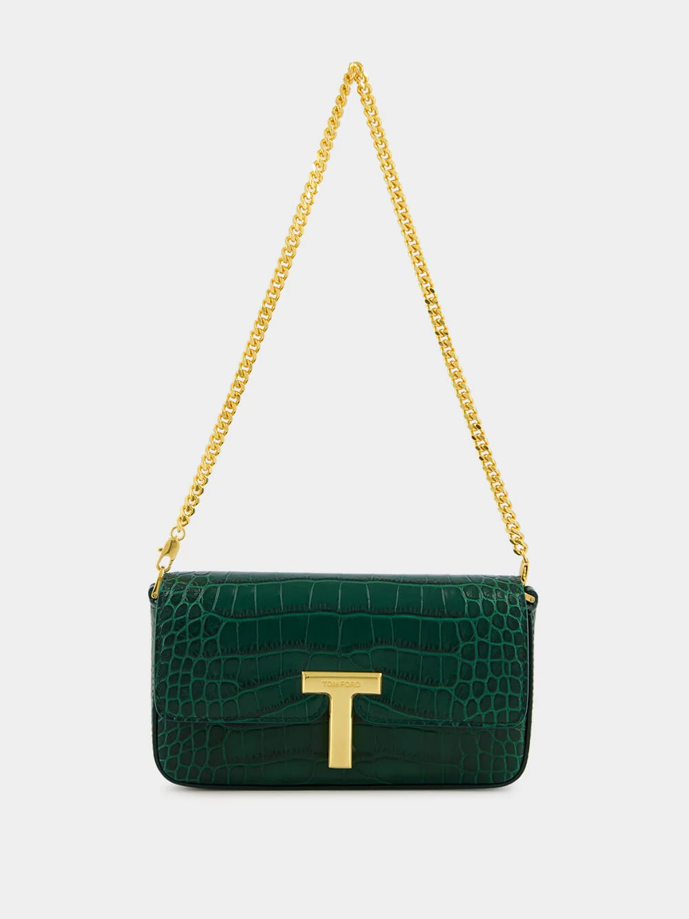 Emerald Green Shiny Stamped Crocodile Leather Wallis Mini Bag - Image 2