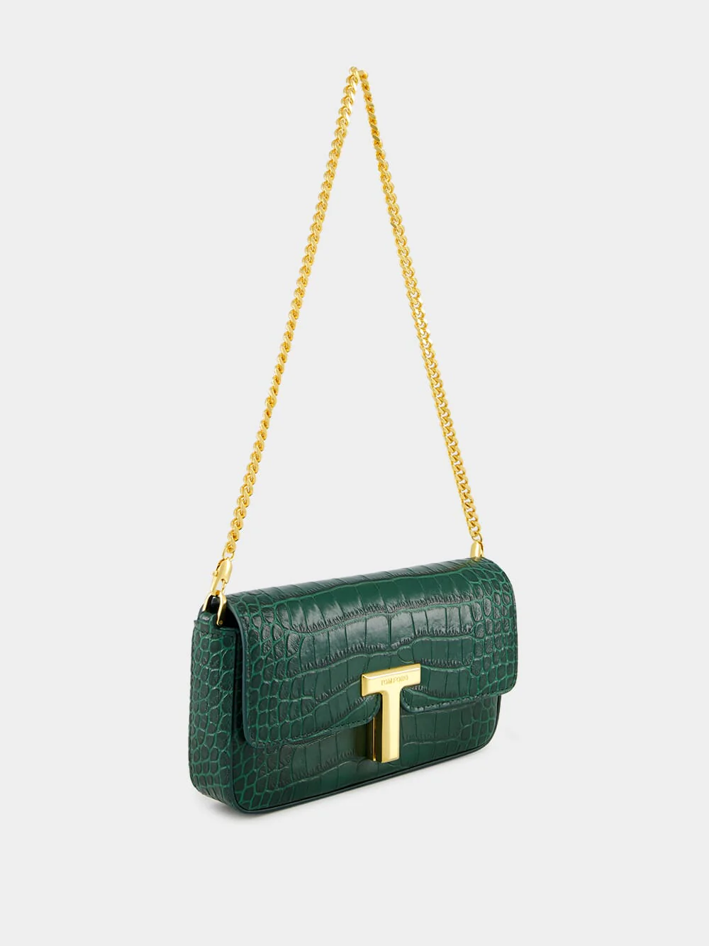 Emerald Green Shiny Stamped Crocodile Leather Wallis Mini Bag - Image 3
