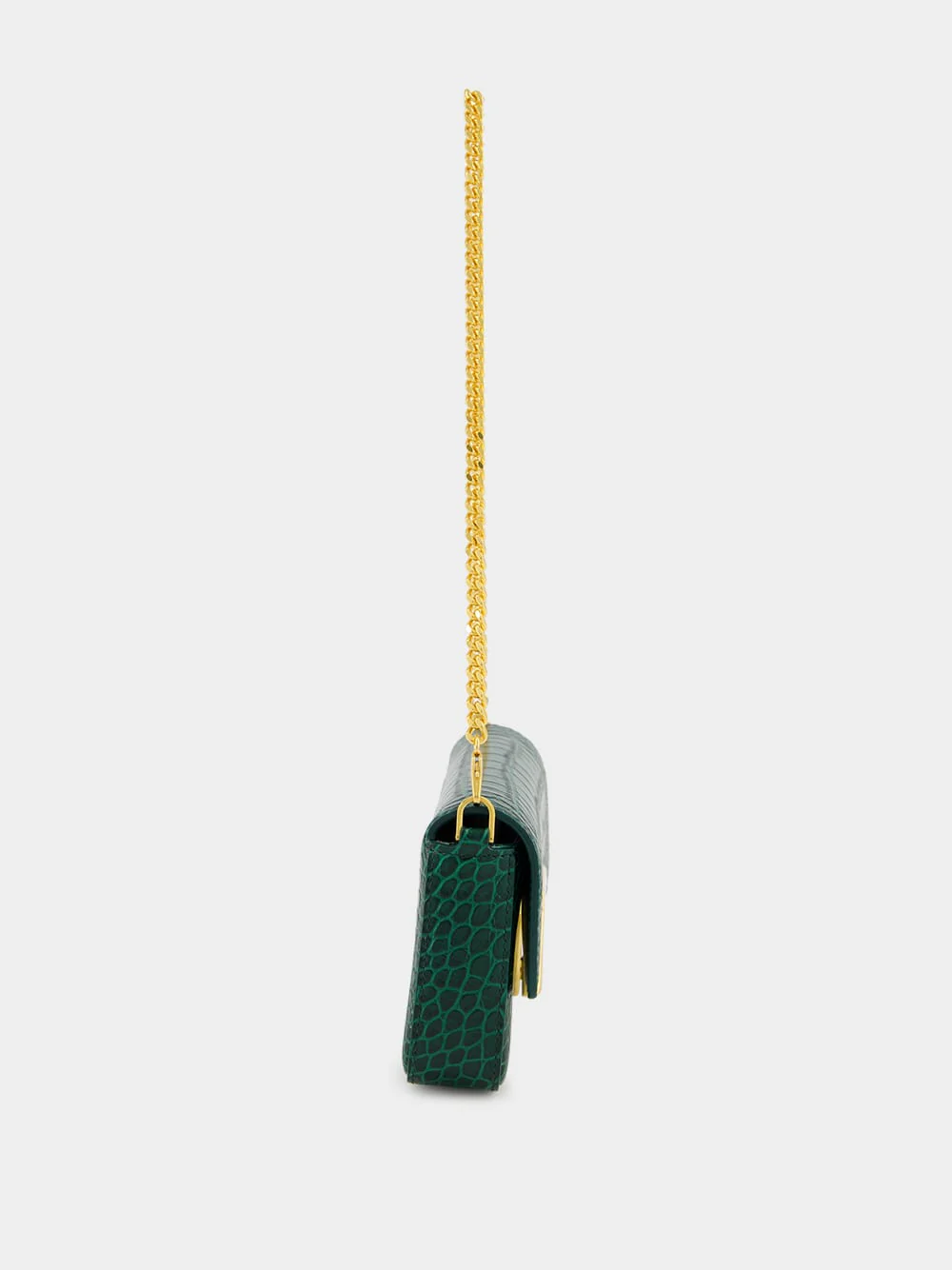 Emerald Green Shiny Stamped Crocodile Leather Wallis Mini Bag - Image 4