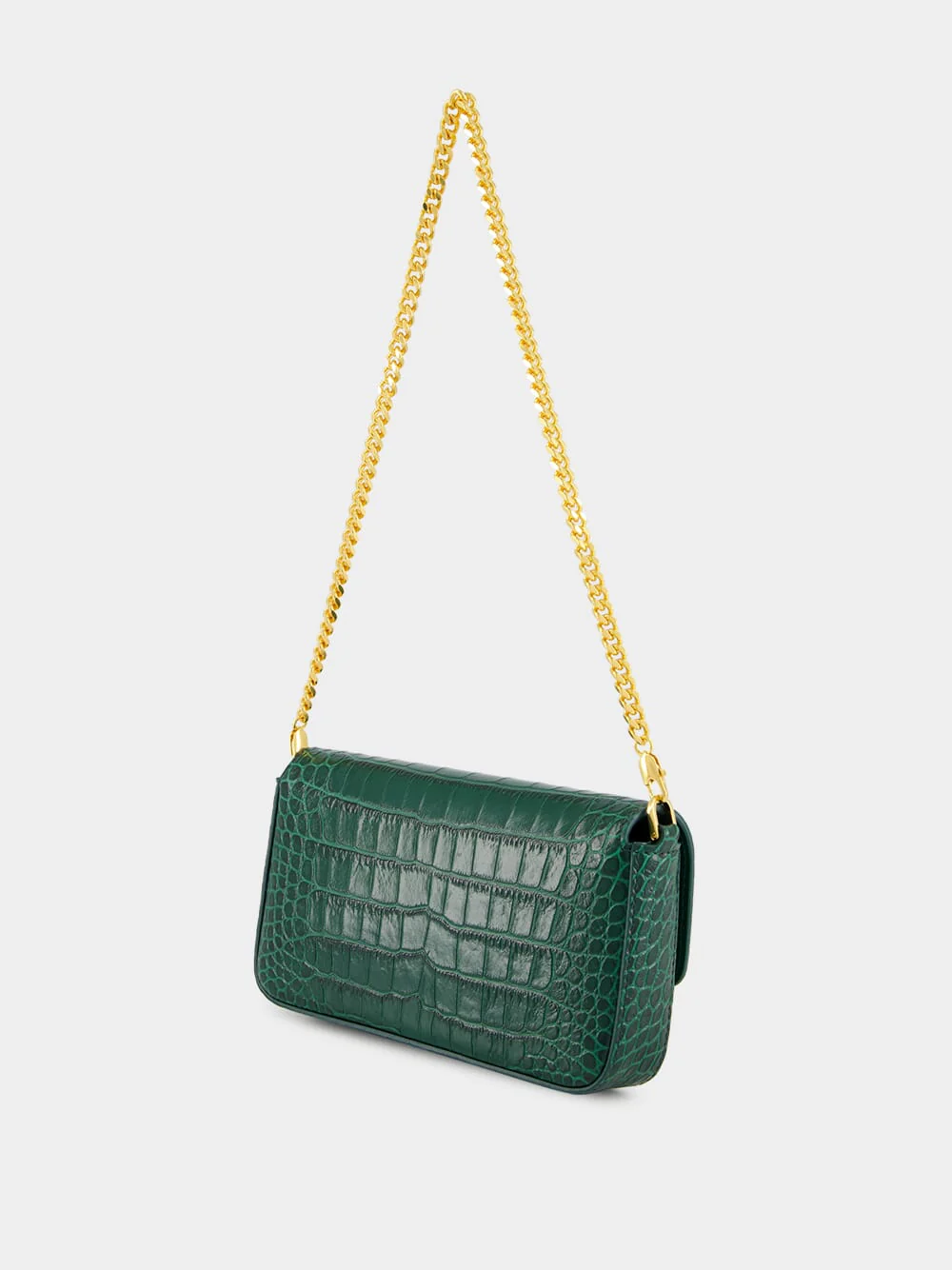 Emerald Green Shiny Stamped Crocodile Leather Wallis Mini Bag - Image 5