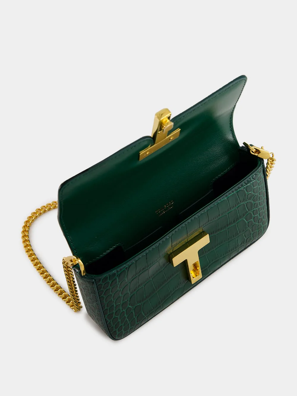 Emerald Green Shiny Stamped Crocodile Leather Wallis Mini Bag - Image 6