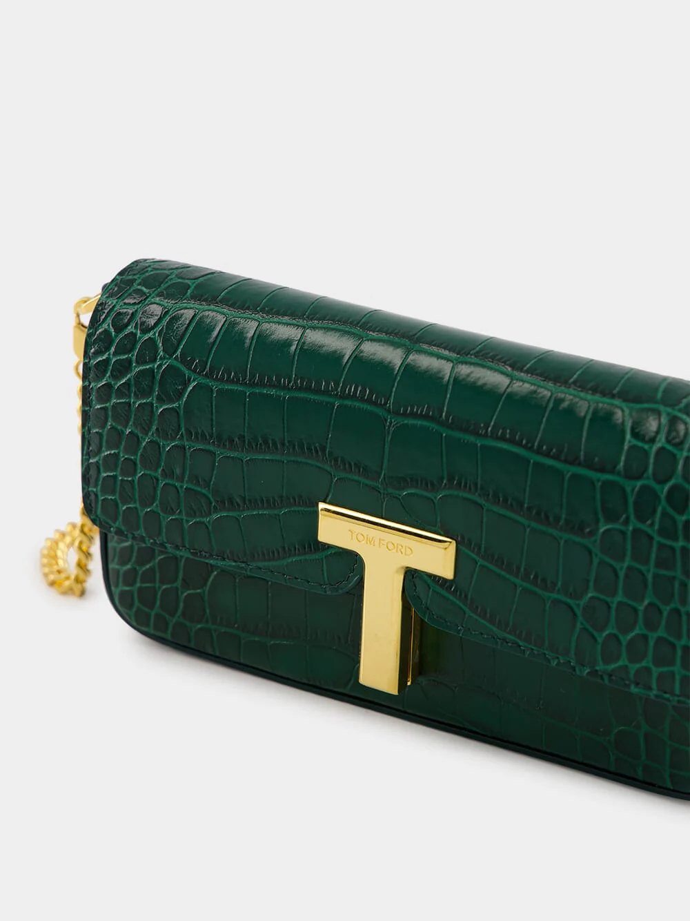 Emerald Green Shiny Stamped Crocodile Leather Wallis Mini Bag - Image 7