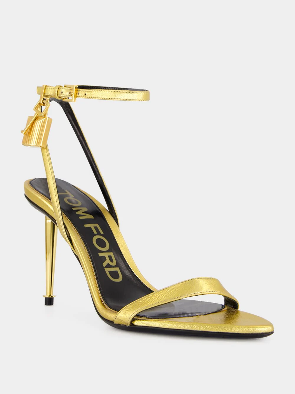 Gold Laminated Nappa Leather Padlock Pointy Sandal - Image 2