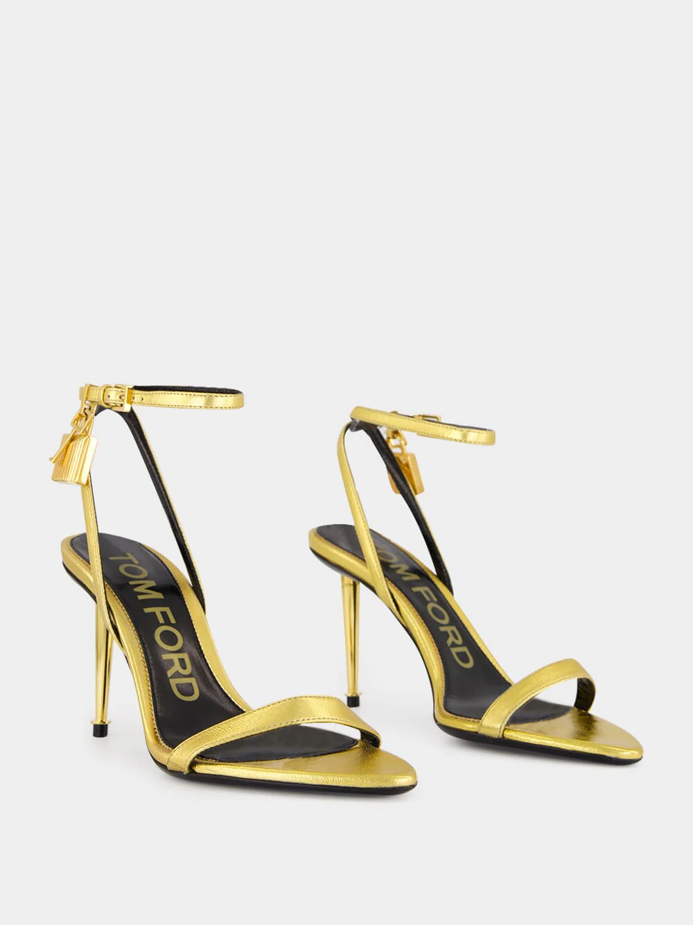 Gold Laminated Nappa Leather Padlock Pointy Sandal - Image 3