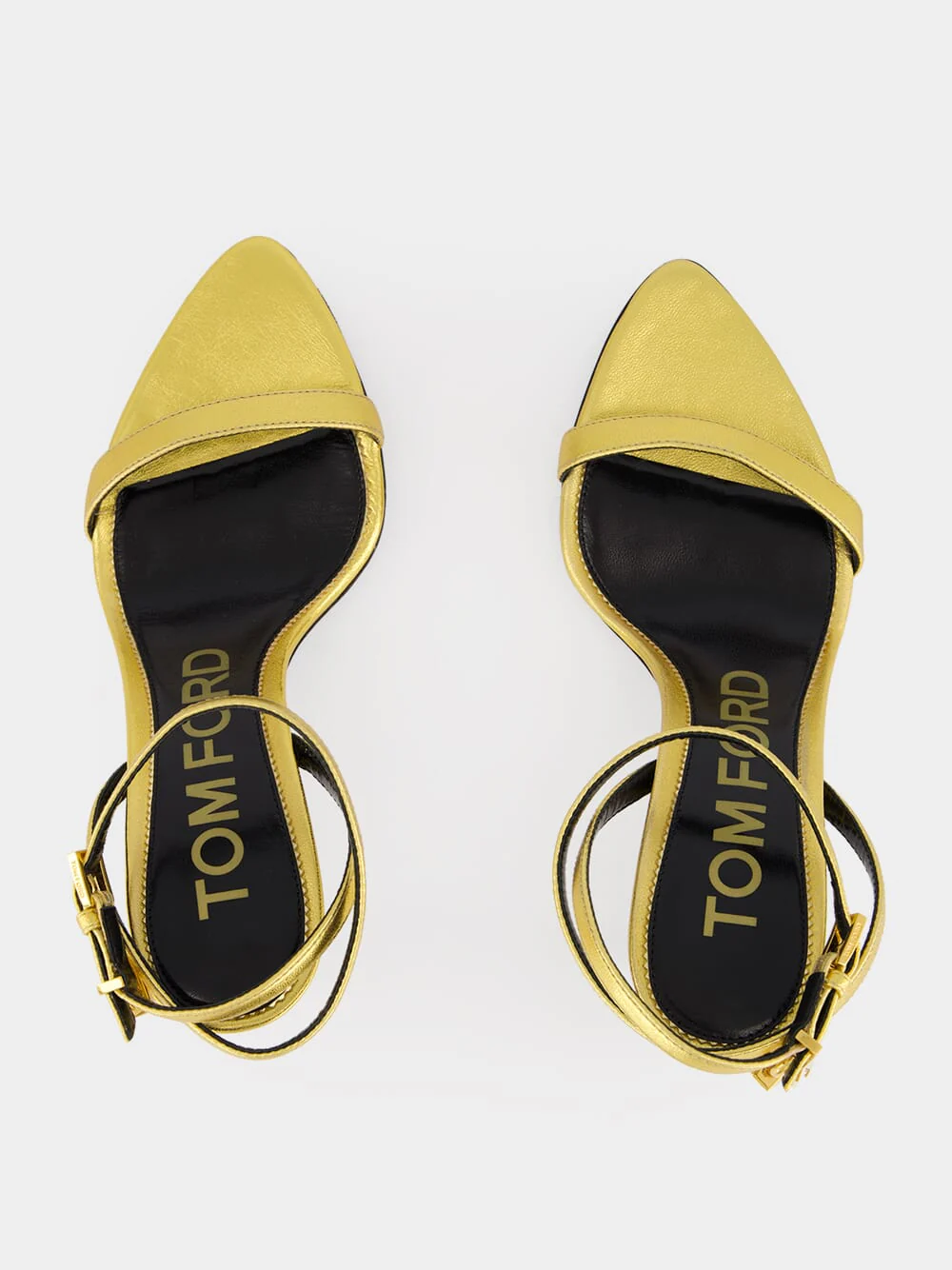 Gold Laminated Nappa Leather Padlock Pointy Sandal - Image 4