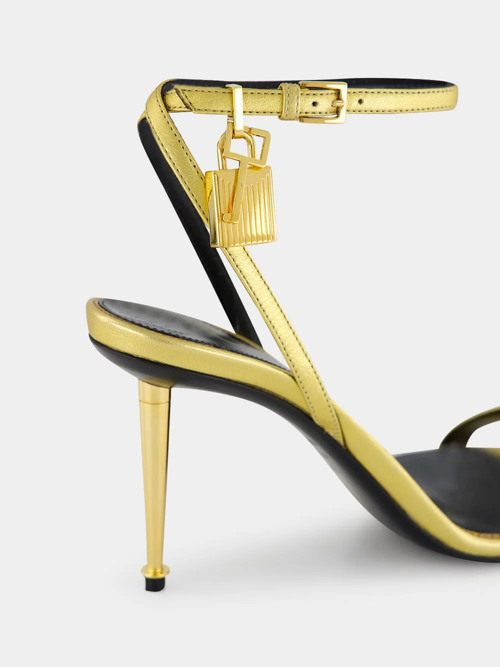Gold Laminated Padlock Naked Sandal - Image 12