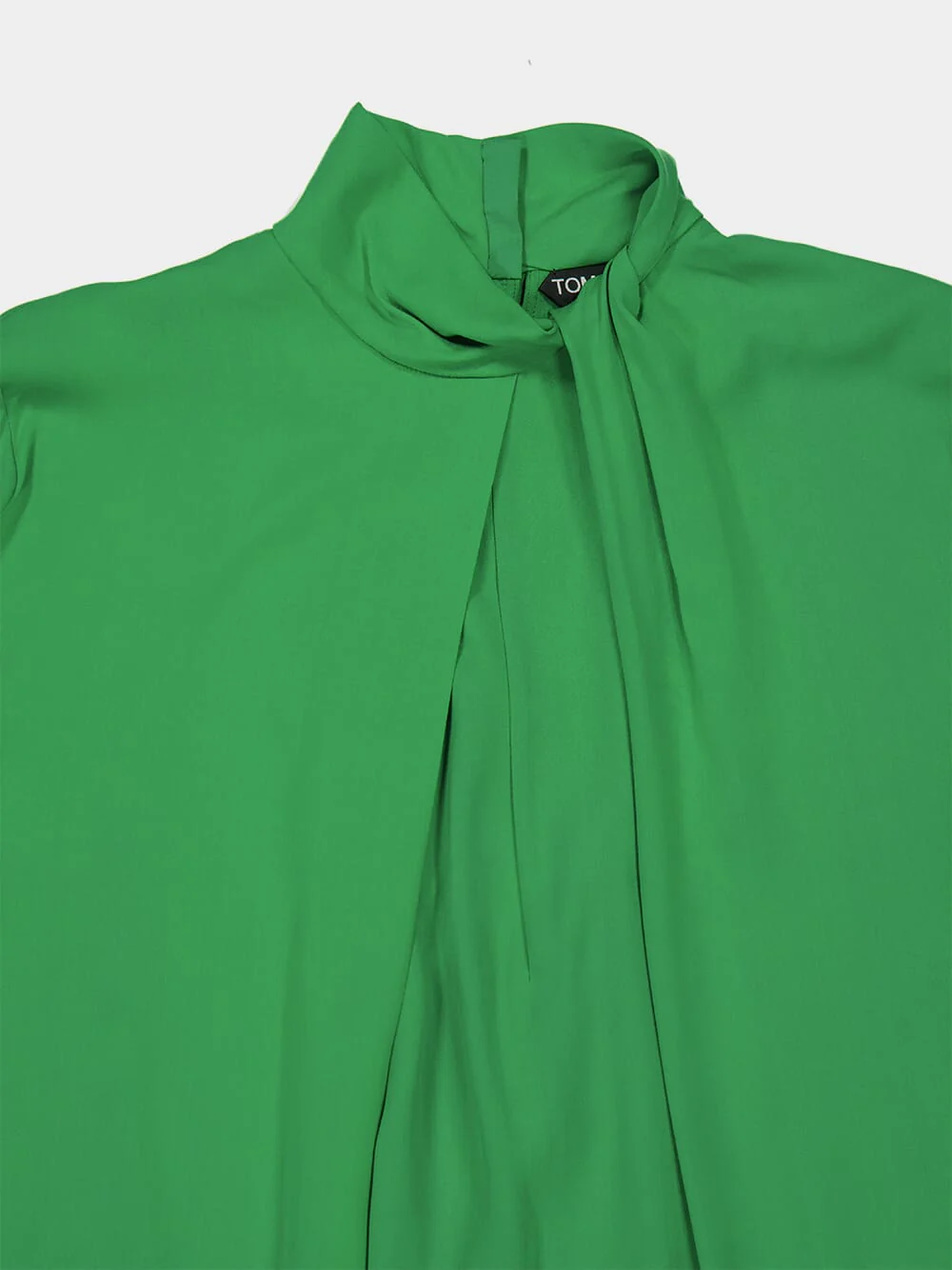 Green Clover Silk Tie-Neck Belted Midi Dress - Image 3