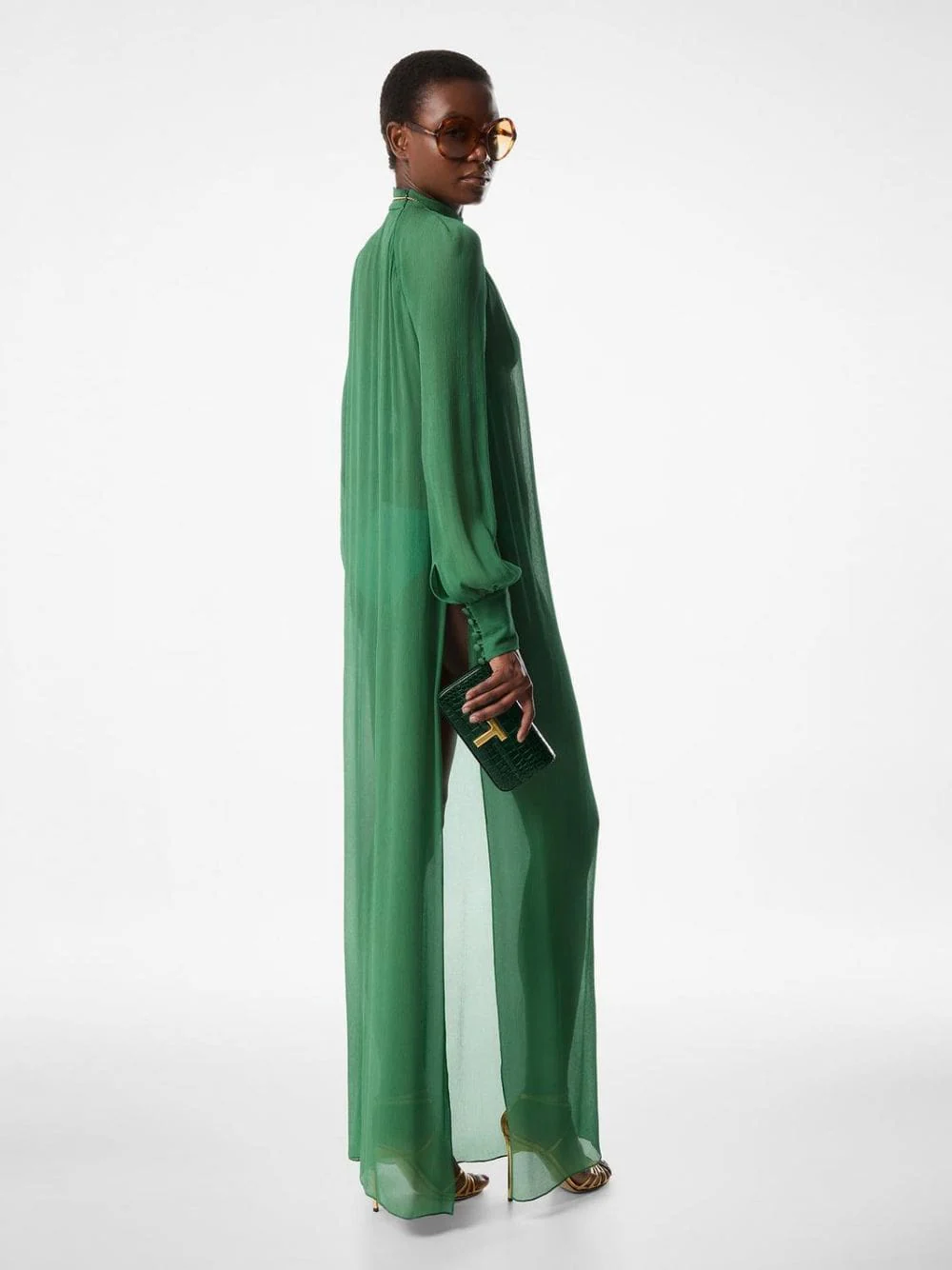 Green Silk Crepon Maxi Dress - Image 3