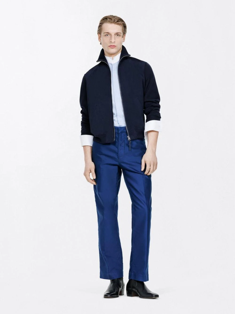 Navy Suede Front Merino Jacket