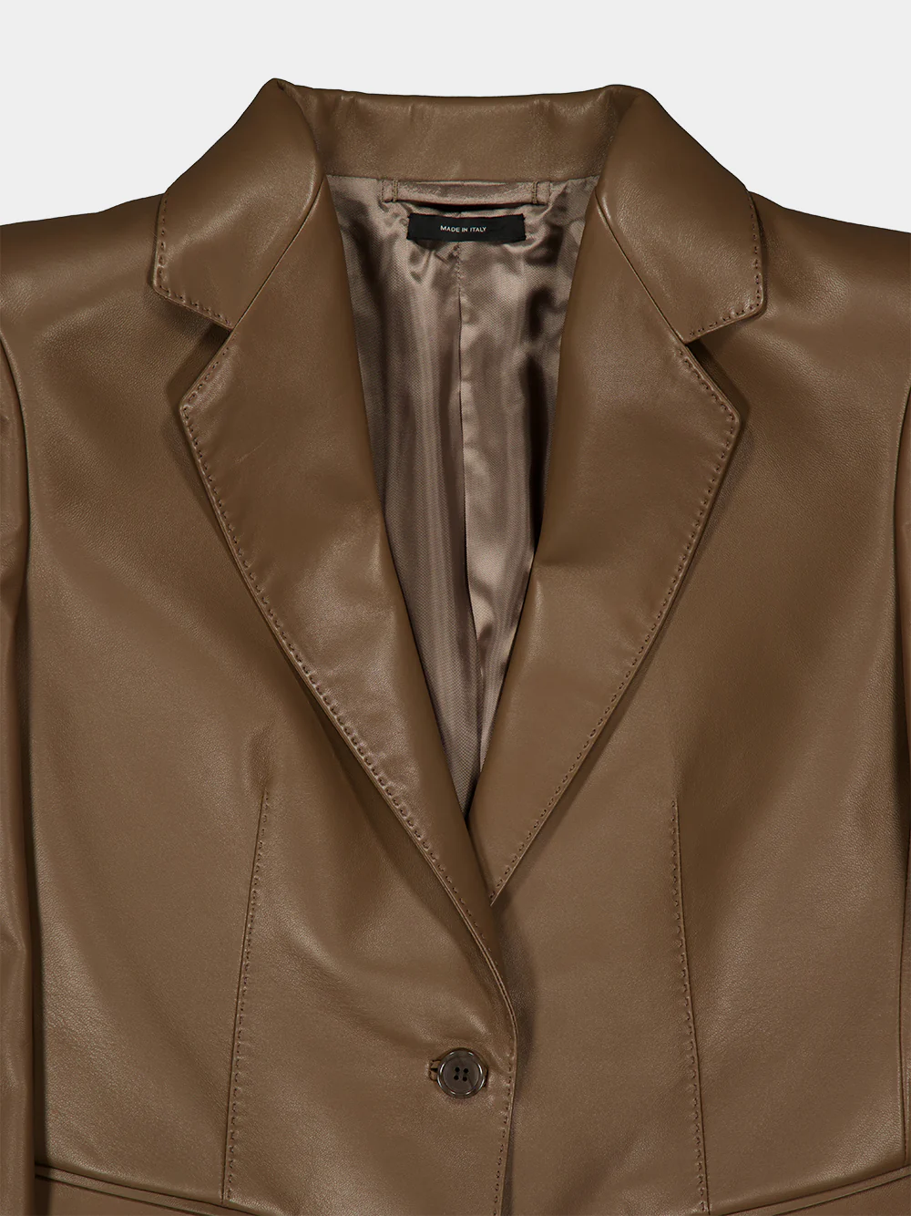 Taupe Lamb Leather Single-Breasted Jacket - Image 5