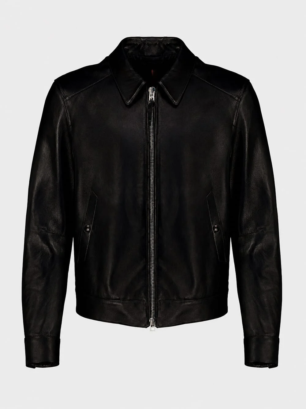 Black Nappa Grain Leather Collar Blouson