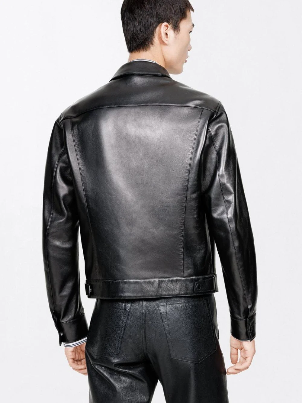 Black Nappa Grain Leather Collar Blouson - Image 4
