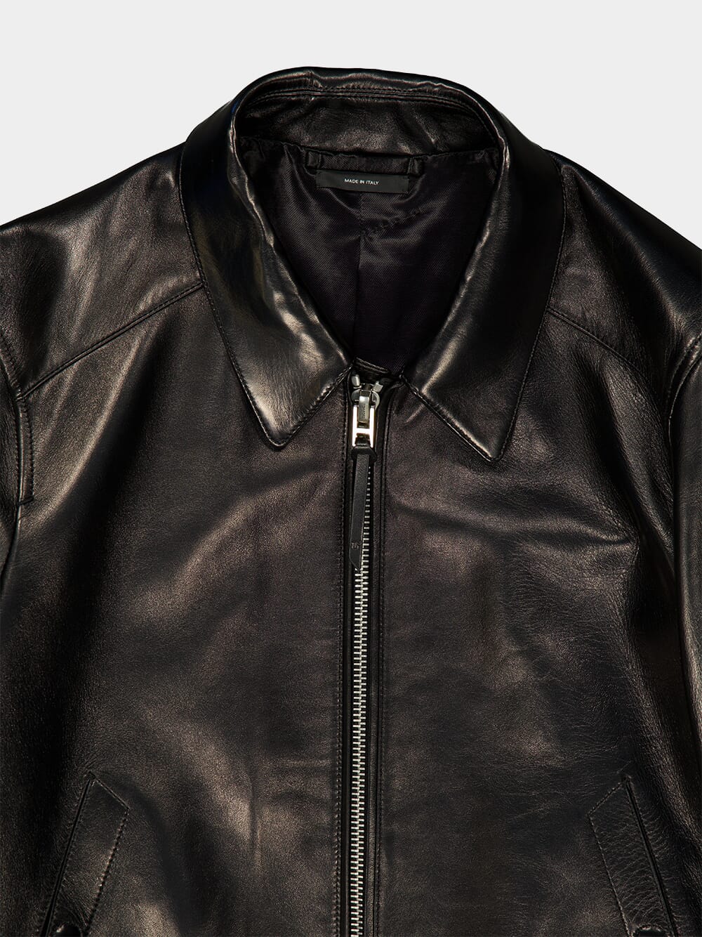 Black Nappa Grain Leather Collar Blouson - Image 5