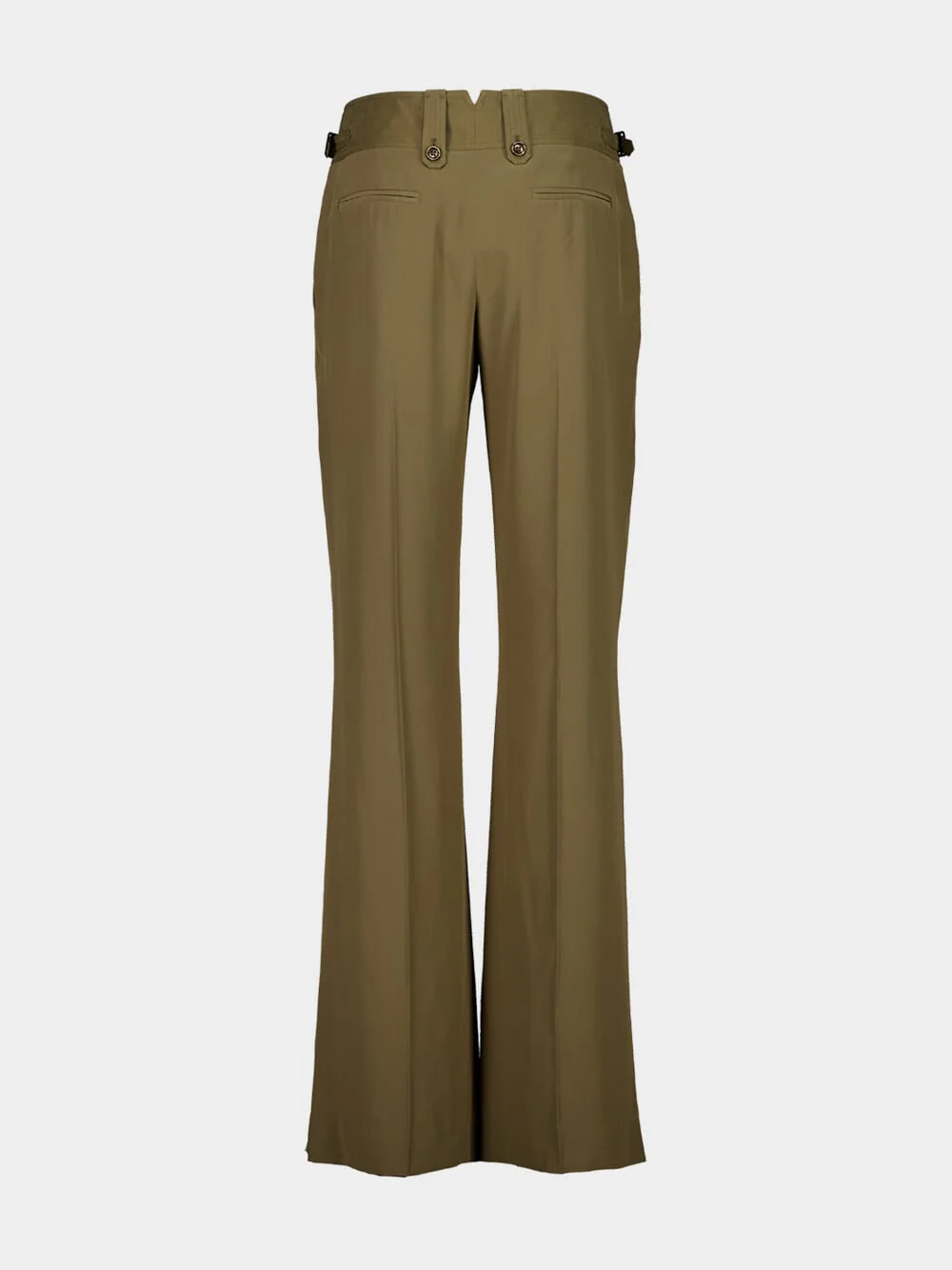Khaki Pleated Crepe de Chine Silk Pants - Image 2