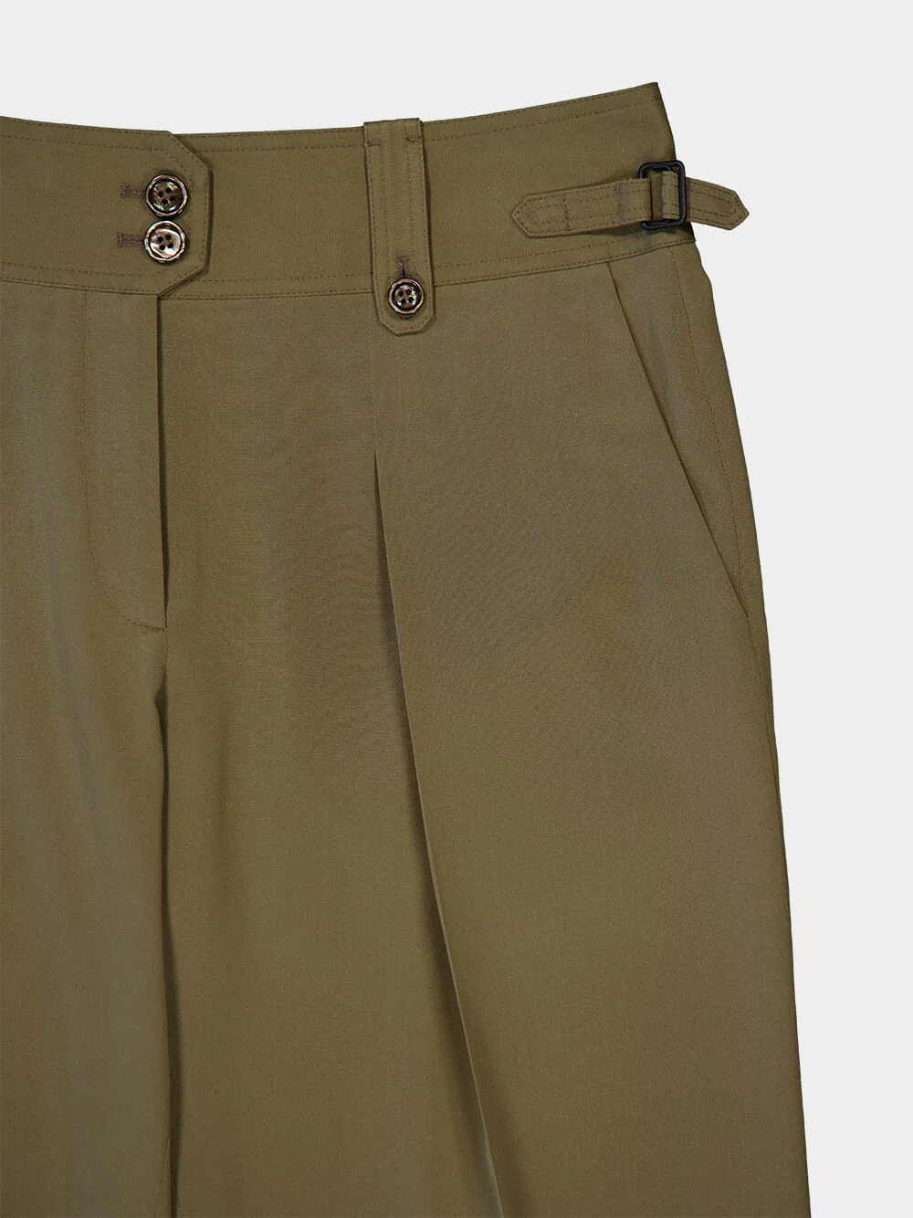 Khaki Pleated Crepe de Chine Silk Pants - Image 3