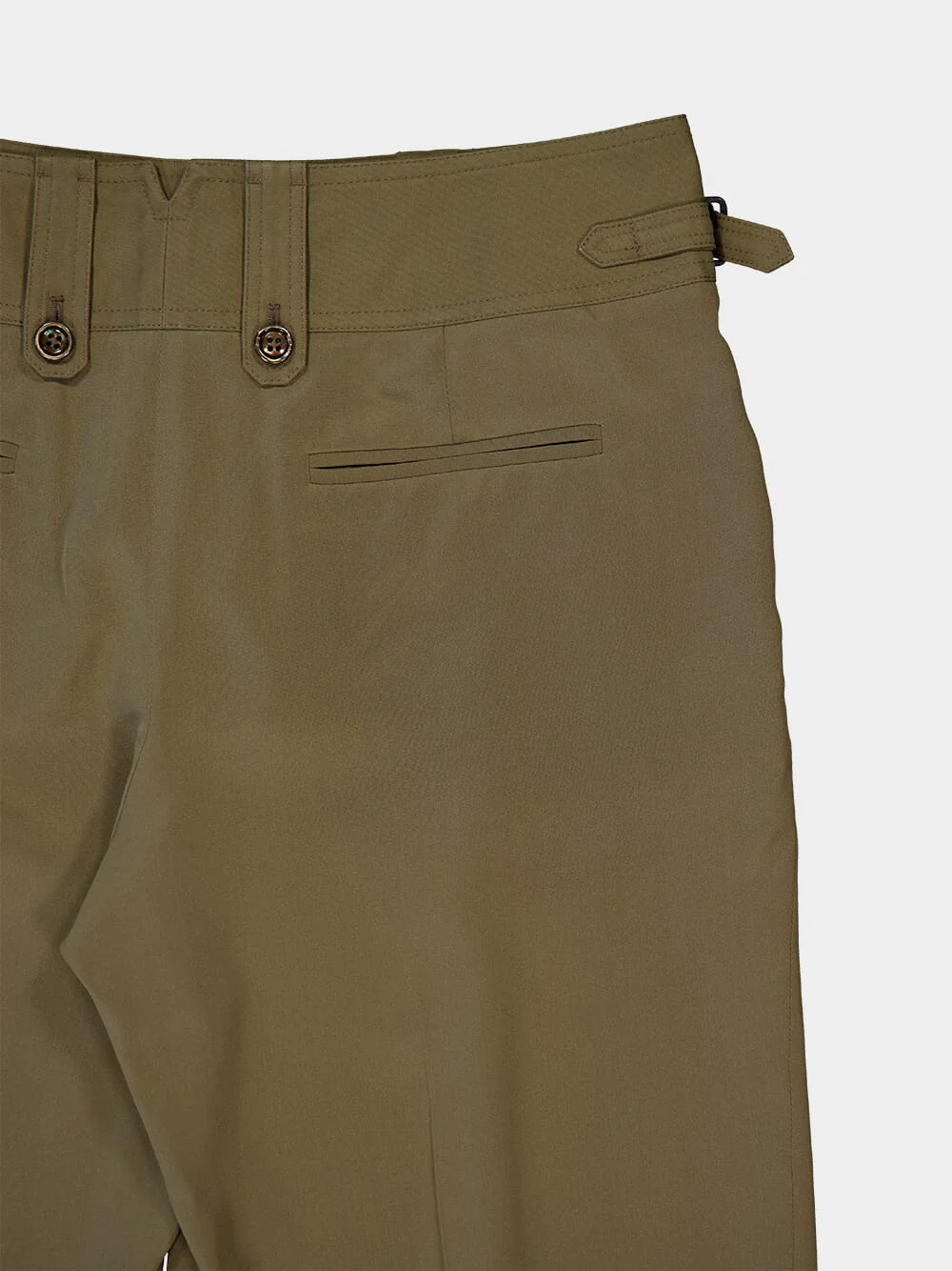 Khaki Pleated Crepe de Chine Silk Pants - Image 4